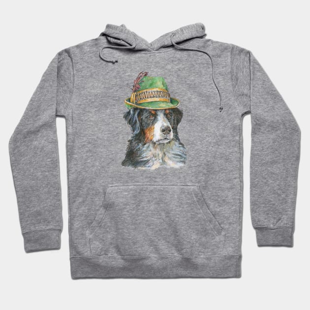 Bernese Mountain Dog in Traditional Green Alpine Hat Hoodie by Prairie Dog Print